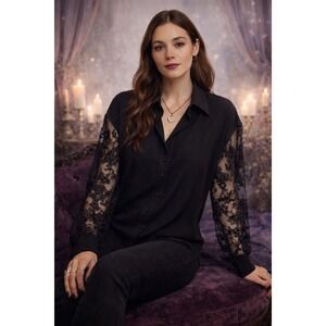 Givenchy Lace Silk Blouse 4 Black Sheer Lantern Sleeve Whimsigoth